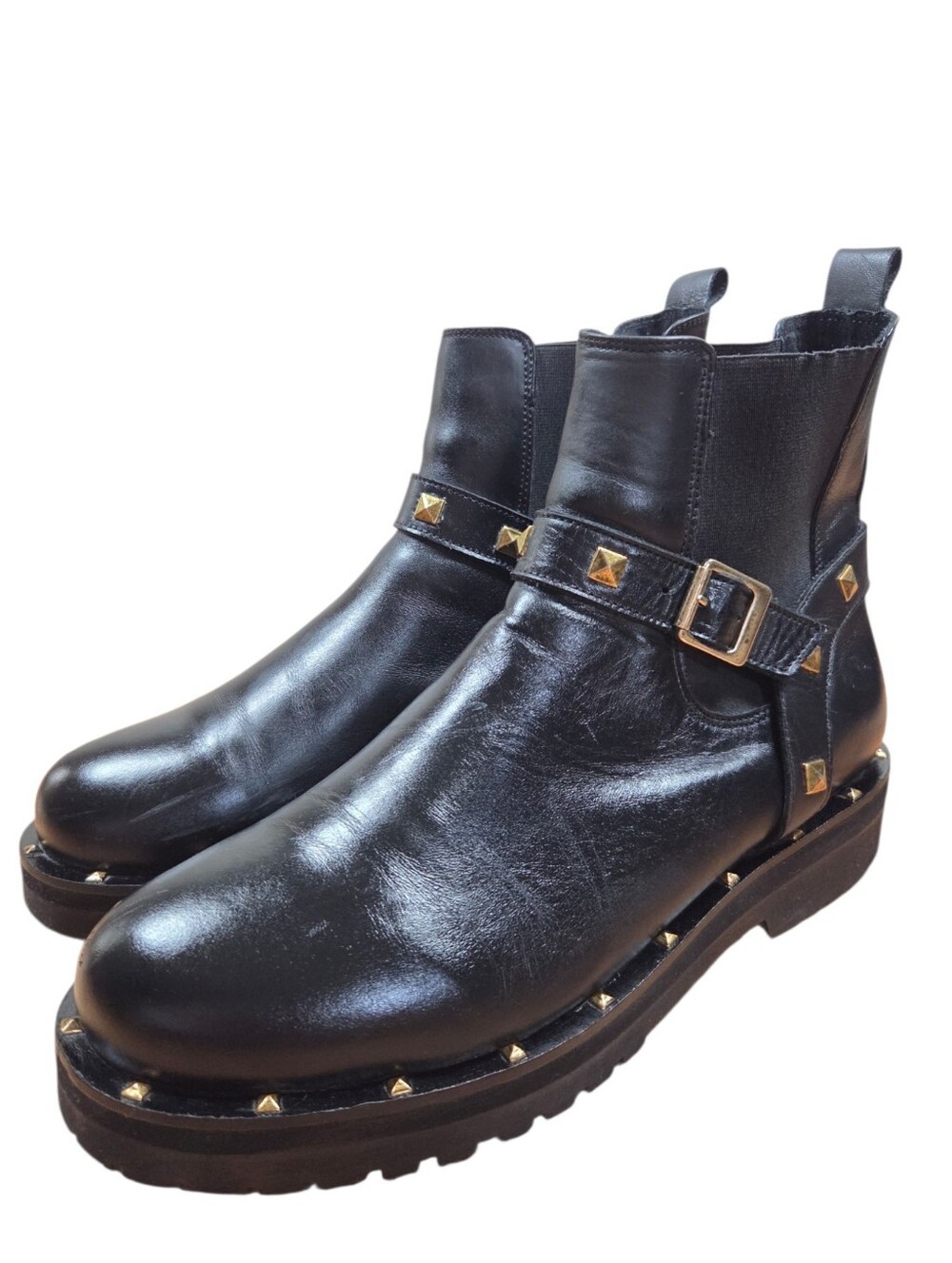 Jonak Paris Leather Moto Ankle Studded Boots Black Size EU 41 Biker Fall Casual